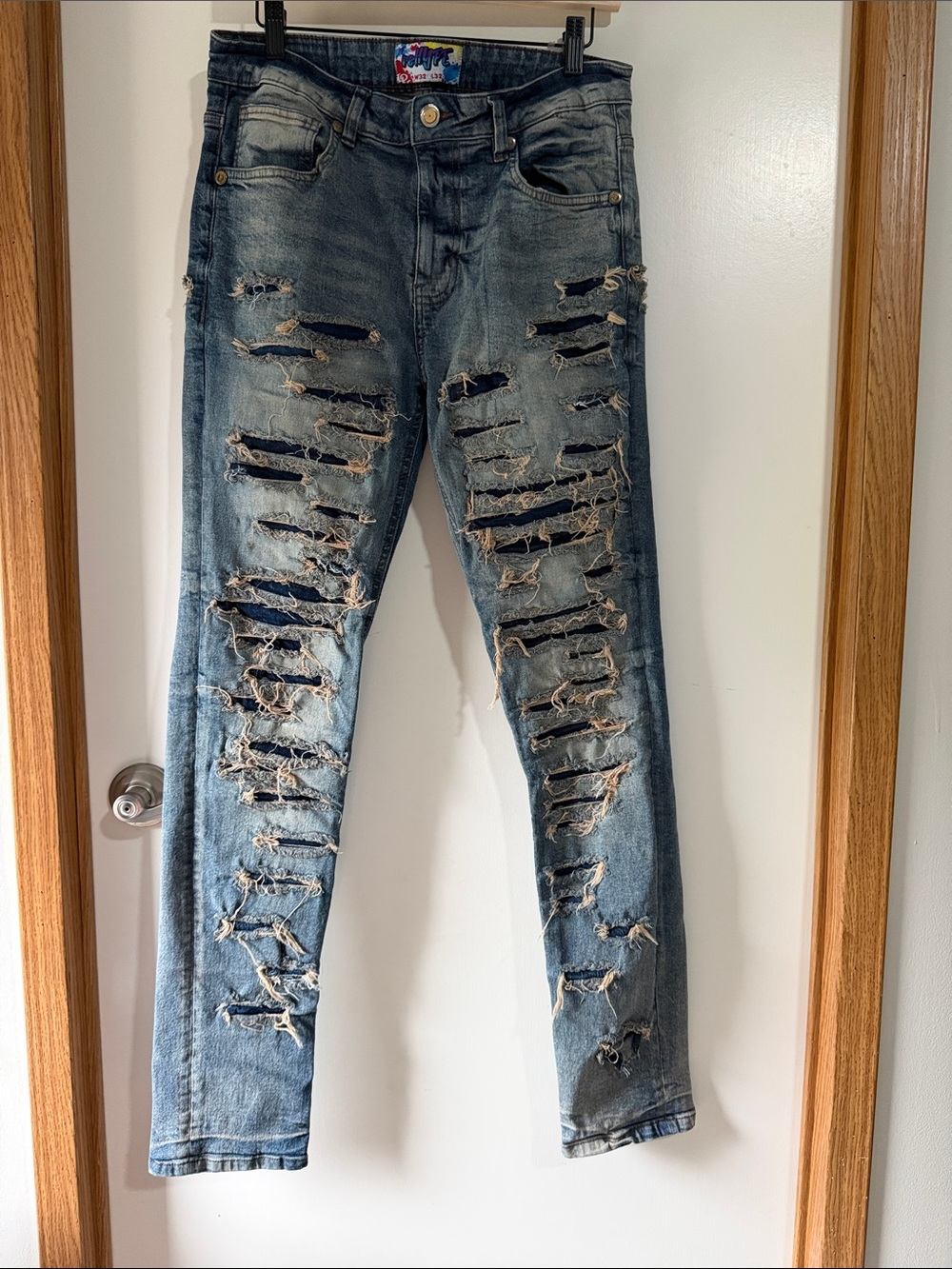 Men's Skinny Distressed Blue Jeans